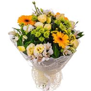 Букет з гербер, еустом, хризантем і альстромерій