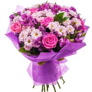 Букет з троянд, хризантем і альстромерій