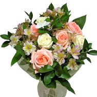 Букет з 7 троянд і 4 альстромерій