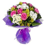 Букет з 7 троянд, 5 хризантем і 7 альстромерій