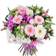 Букет з гербер, троянд, хризантем і альстромерій