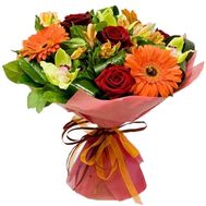 Букет з орхідей, троянд, гербер та альстромерій