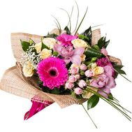 Букет з орхідей, кущових троянд і гербер