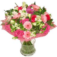 Букет з троянд, гербер та альстромерій