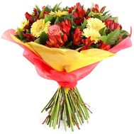 Букет з гербер, троянд і альстромерій