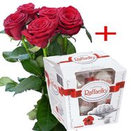 5 красных роз и Raffaello