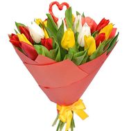 Bouquet of tulips with hearts