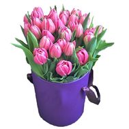 Box with pink tulips