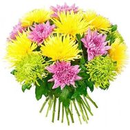 Букет разноцветных одноголовых хризантем