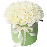 31 белая роза в круглой коробке