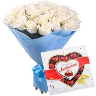 White roses and heart candy