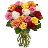 Букет из 17 разноцветных роз