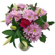 Букет з лілією, трояндою і хризантемою