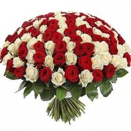 Огромный букет из 201 красной и белой розы