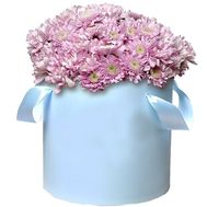 Розовые хризантемы в шляпной коробке