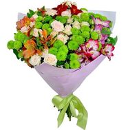 Яскравий букет із зеленими хризантемами