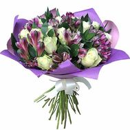 Загадковий букет з троянд і альстромерій