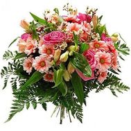 Букет квітів з троянд, альстромерій і хризантем