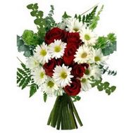 Букет квітів з троянд і хризантем