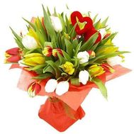 Bouquet of 31 tulips with heart