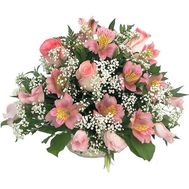 Кошик квітів з 10 альстромерій і 3 роз