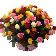 Basket of flowers from 75 multi-colored roses