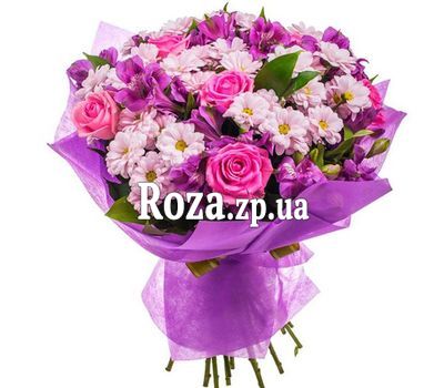 Букет з троянд, хризантем і альстромерій Букет з троянд, хризантем і альстромерій