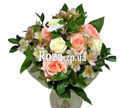 Букет з 7 троянд і 4 альстромерій Букет з 7 троянд і 4 альстромерій