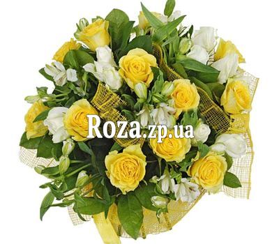 Букет з жовтих і білих троянд а альстромерій Букет з жовтих і білих троянд а альстромерій