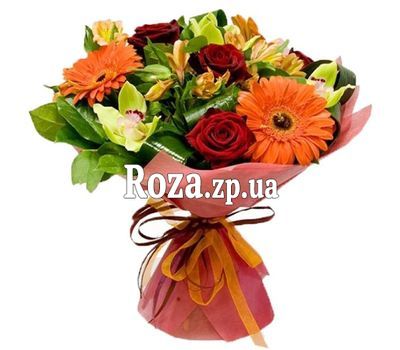 Букет з орхідей, троянд, гербер та альстромерій