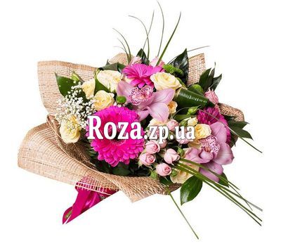 Букет з орхідей, кущових троянд і гербер Букет з орхідей, кущових троянд і гербер