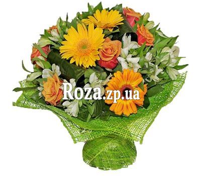 Оранжево-білий букет з троянд, гербер та альстромерій Оранжево-білий букет з троянд, гербер та альстромерій