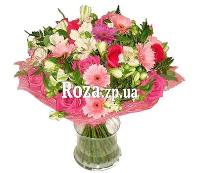 Букет з троянд, гербер та альстромерій Букет з троянд, гербер та альстромерій