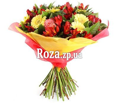 Букет з гербер, троянд і альстромерій Букет з гербер, троянд і альстромерій