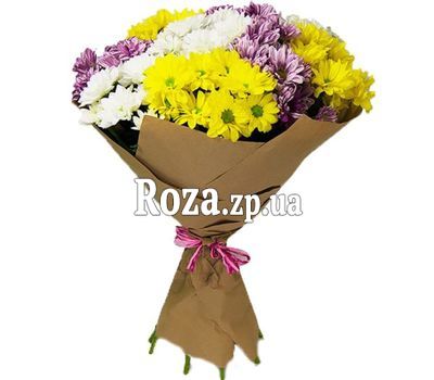 Pleasant bouquet of chrysanthemums in kraft paper