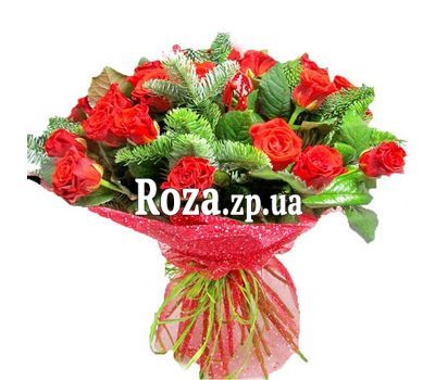 Удивительный новогодний букет из красных роз Удивительный новогодний букет из красных роз