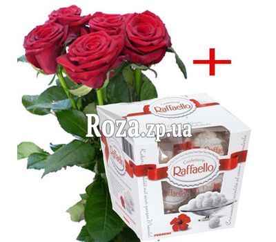 5 красных роз и Raffaello 5 красных роз и Raffaello