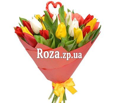 Bouquet of tulips with hearts