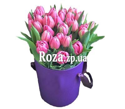 Box with pink tulips