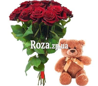 11 red roses and teddy bear