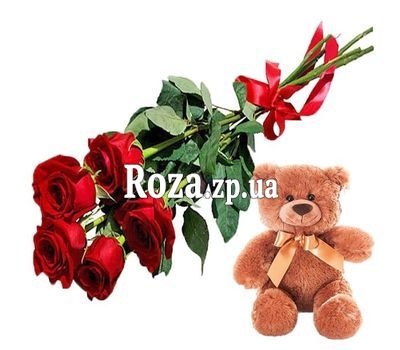 5 красных роз и Мишка 5 красных роз и Мишка