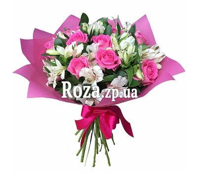Букет з рожевих троянд і білих альстромерій Букет з рожевих троянд і білих альстромерій