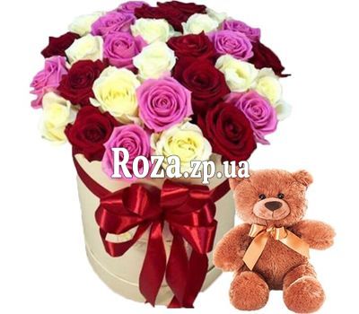 Коробка роз и Мишка Коробка роз и Мишка