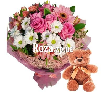 Мишка и букет цветов Мишка и букет цветов