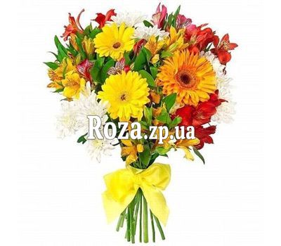 Букет квітів з гербер, хризантем і альстромерій