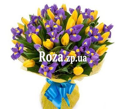 Букет з 24 тюльпанів і 17 ірисів Букет з 24 тюльпанів і 17 ірисів