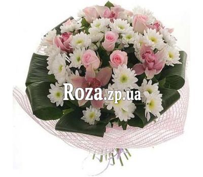 Букет квітів з орхідей, троянд і хризантем Букет квітів з орхідей, троянд і хризантем