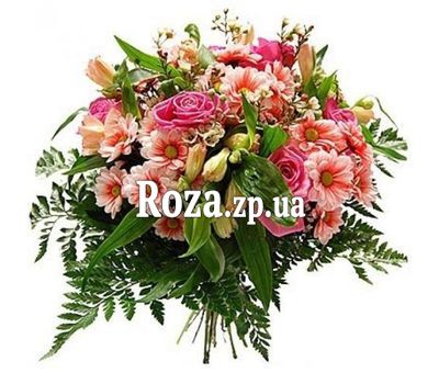 Букет квітів з троянд, альстромерій і хризантем