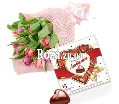 Bouquet of 15 tulips and candy