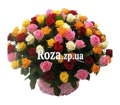 Basket of flowers from 75 multi-colored roses Basket of flowers from 75 multi-colored roses